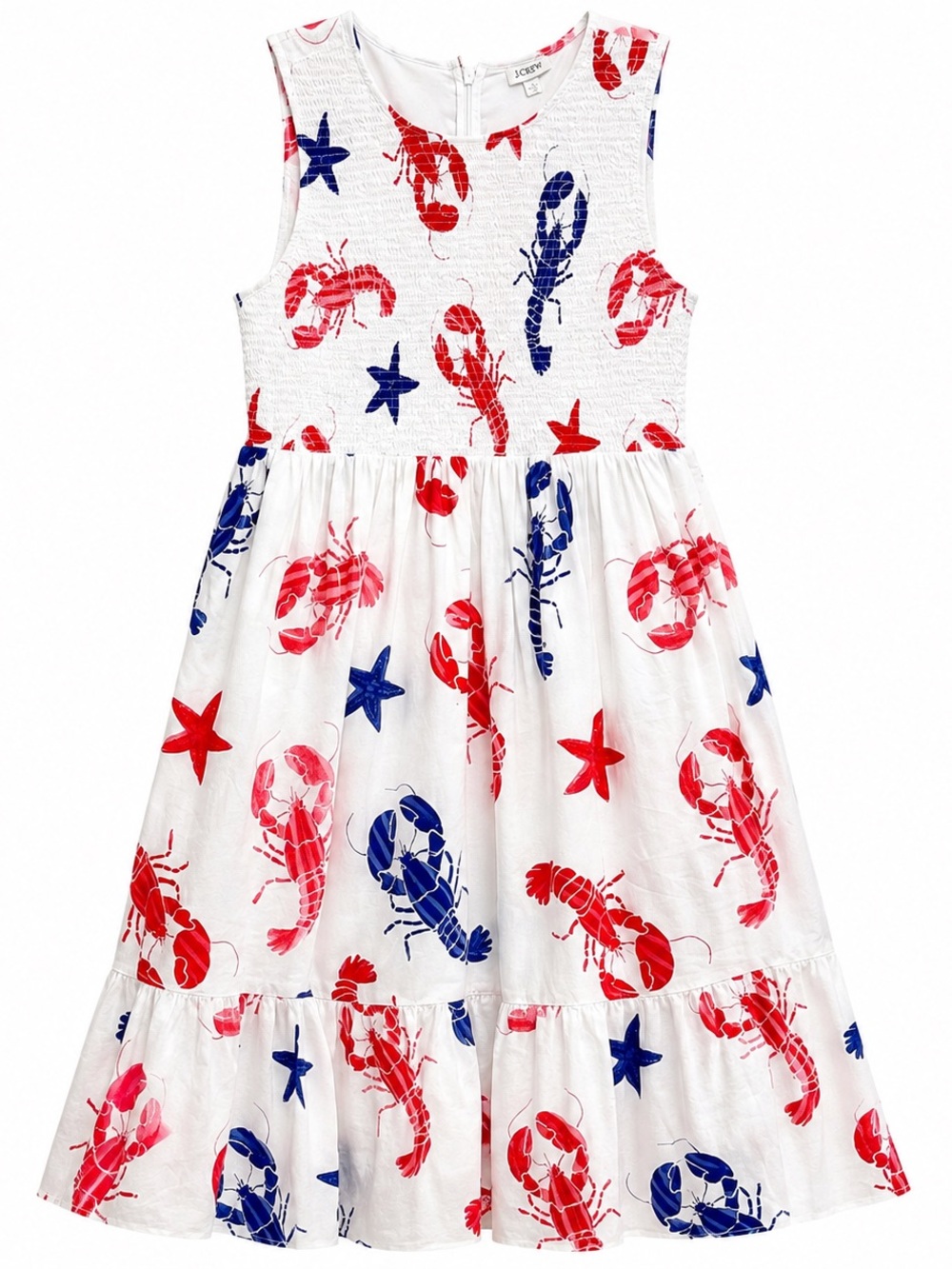 J. Crew White Dress with Red & Blue Lobster Print